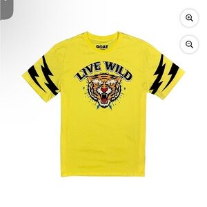 GOAT Men's Yellow 'Live Wild' Tiger Tee